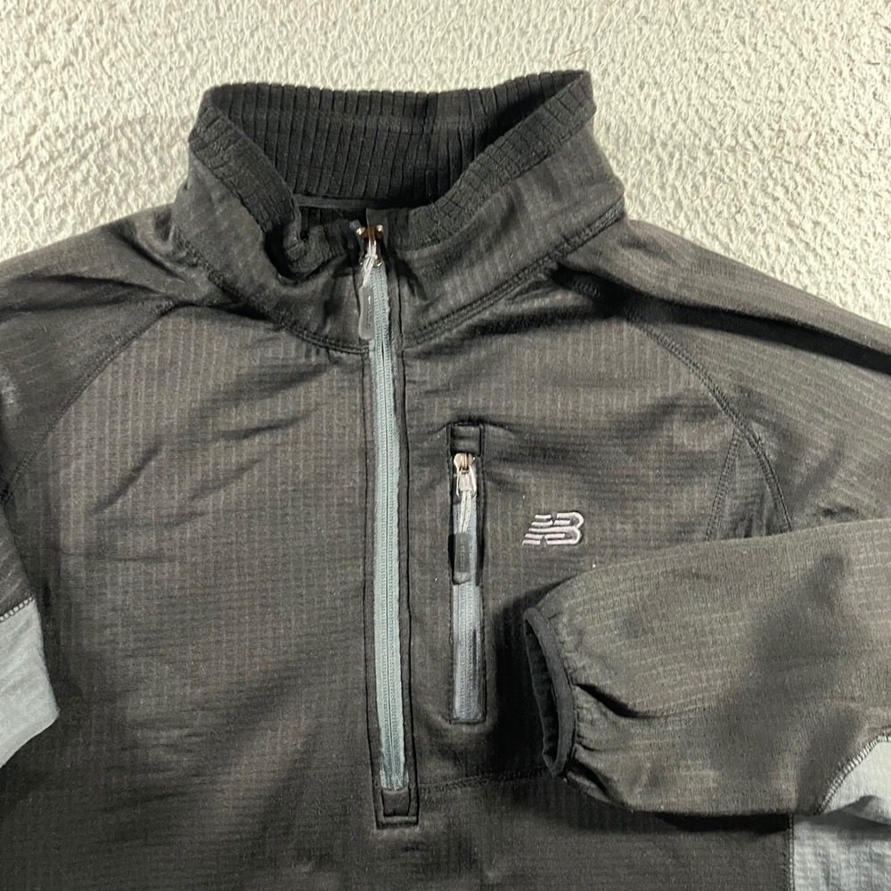 New Balance Jacket Mens M 1/4 Zip Pullover Running Black Grid Fleece NB Outdoor